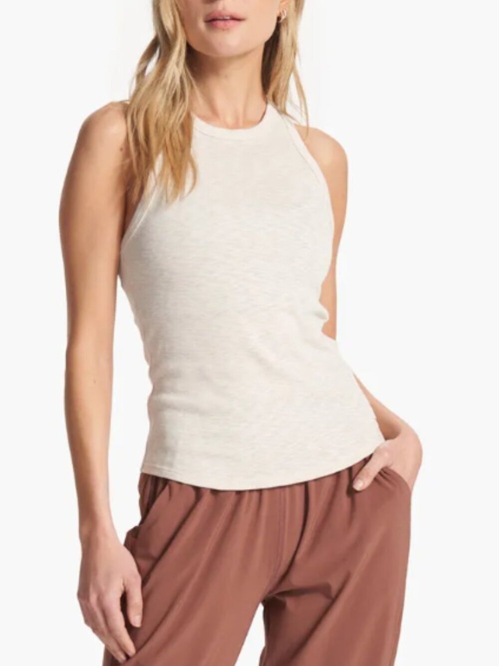 Vuori Women's Sunrise High Neck Tank Top Dune White Racerback Size Medium